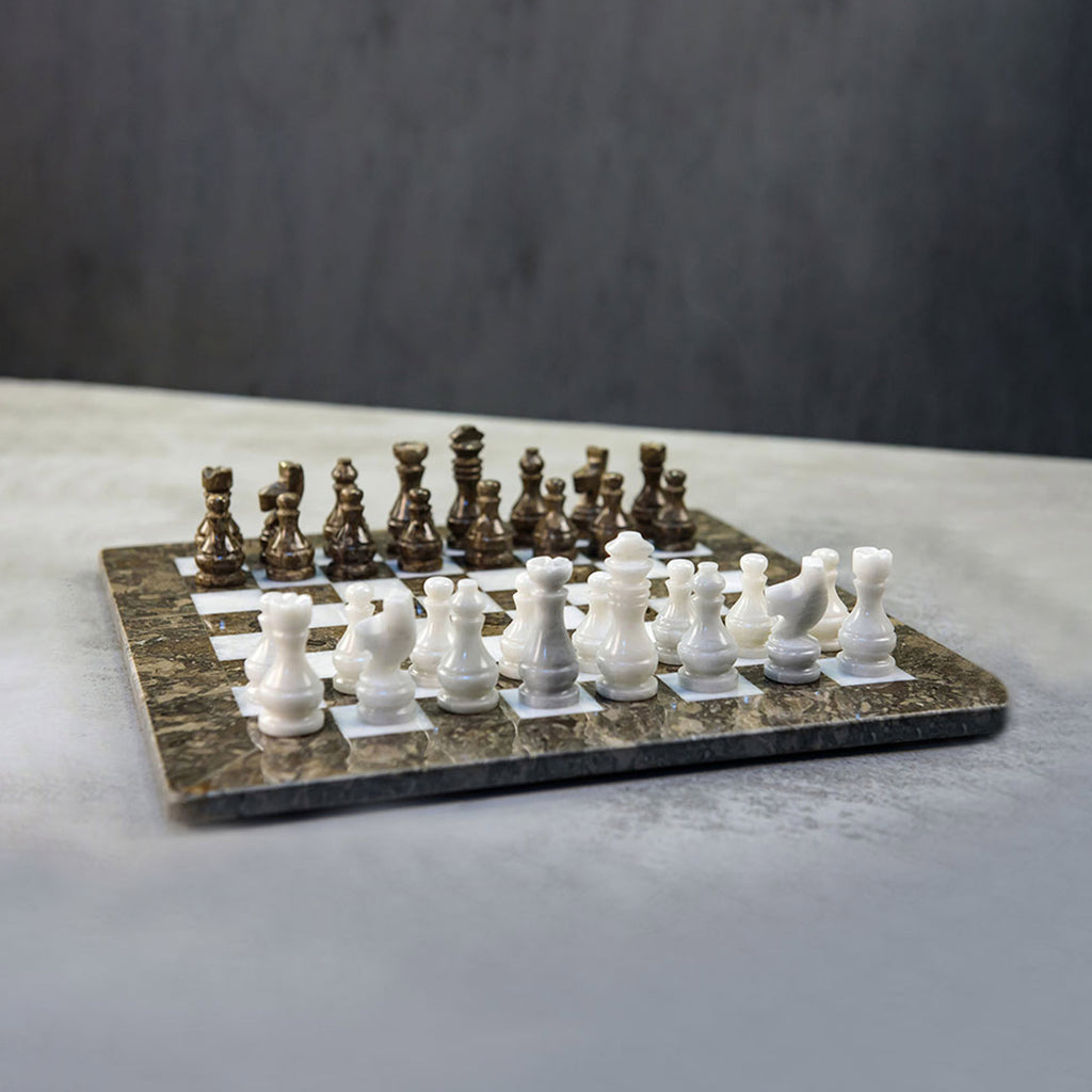 Radicaln Marble Chess Set 15 Inches Grey Oceanic and White Handmade Chess  Sets Outdoor Games - Travel Chess Set 2 Player Games - 1 Chess Board & 32