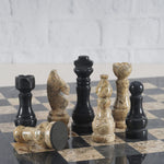 Black and Fossil Coral Handmade 15 Inches High Quality Marble Chess Set