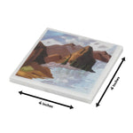 Handmade Marble 4 Inches Square Set of 4 SCENERY White Printed Coaster Plates
