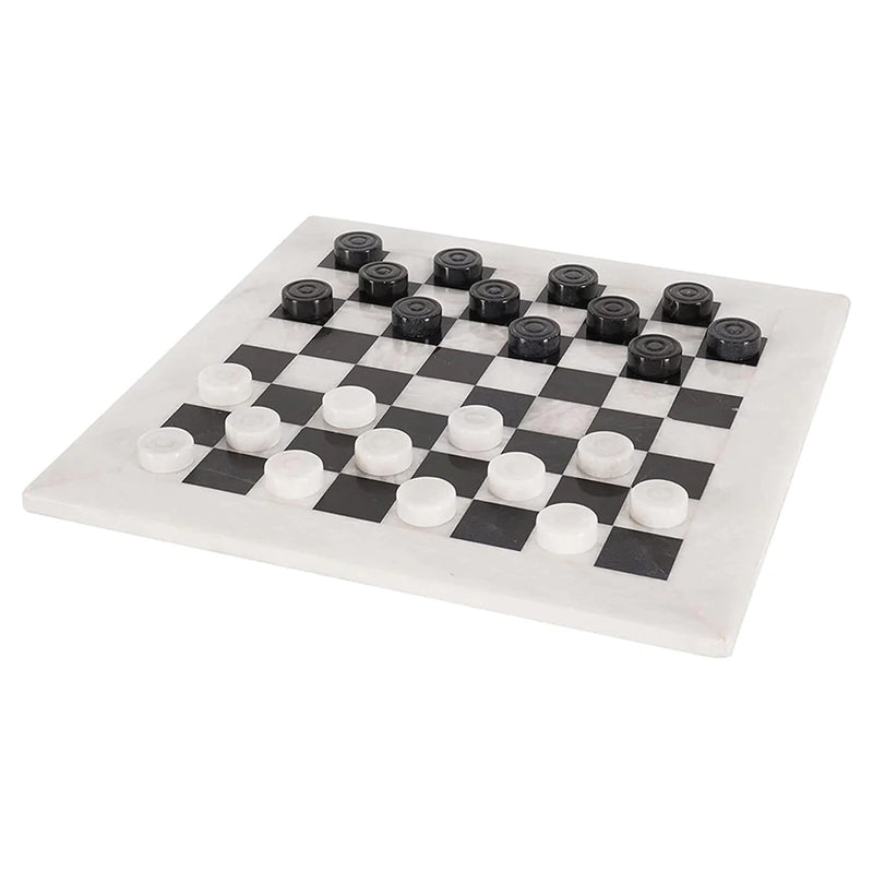 Handmade White and Black 15 Inches Marble Tournament Checkers Set