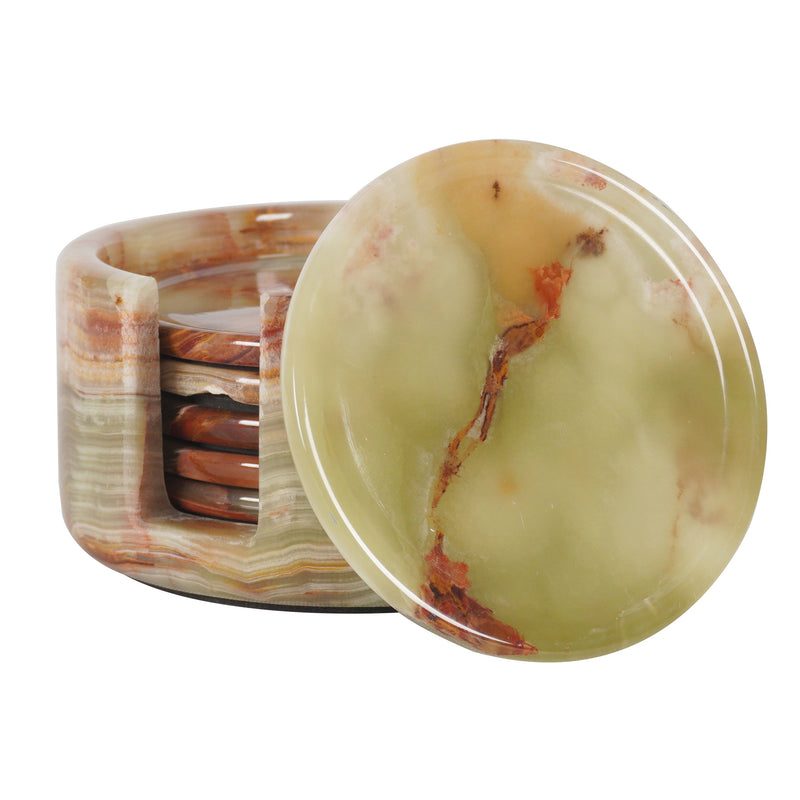 Green Onyx Marble Coaster Set With Holder