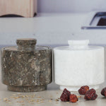 3x3 Inch White And Oceanic Marble Salt Cellar Set of 2