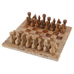 12 Inches Fossil Coral and Dark Brown Marble Premium Quality Chess Set