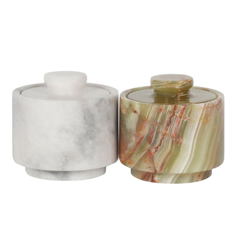 3x3 Inch White And Green Marble Salt Cellar Set of 2
