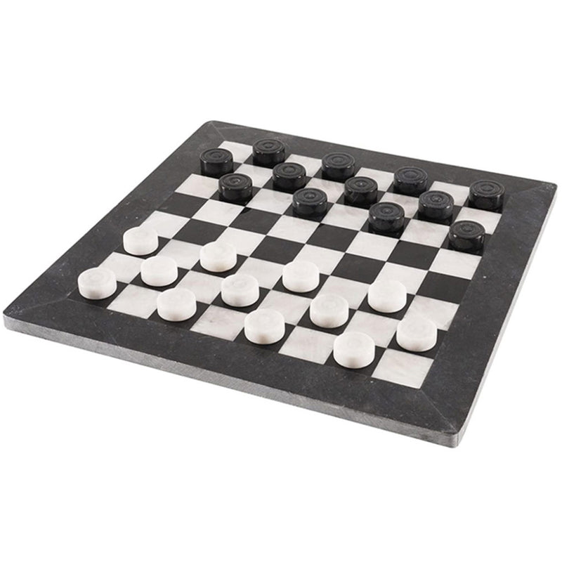 Handmade Black and White 15 Inches Marble Tournament Checkers Set