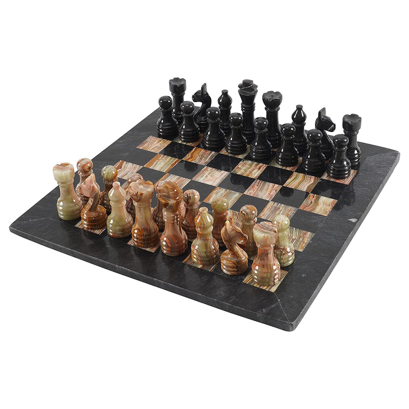 Handmade Black & Multi Green 15 Inches Premium Quality Marble Chess Set