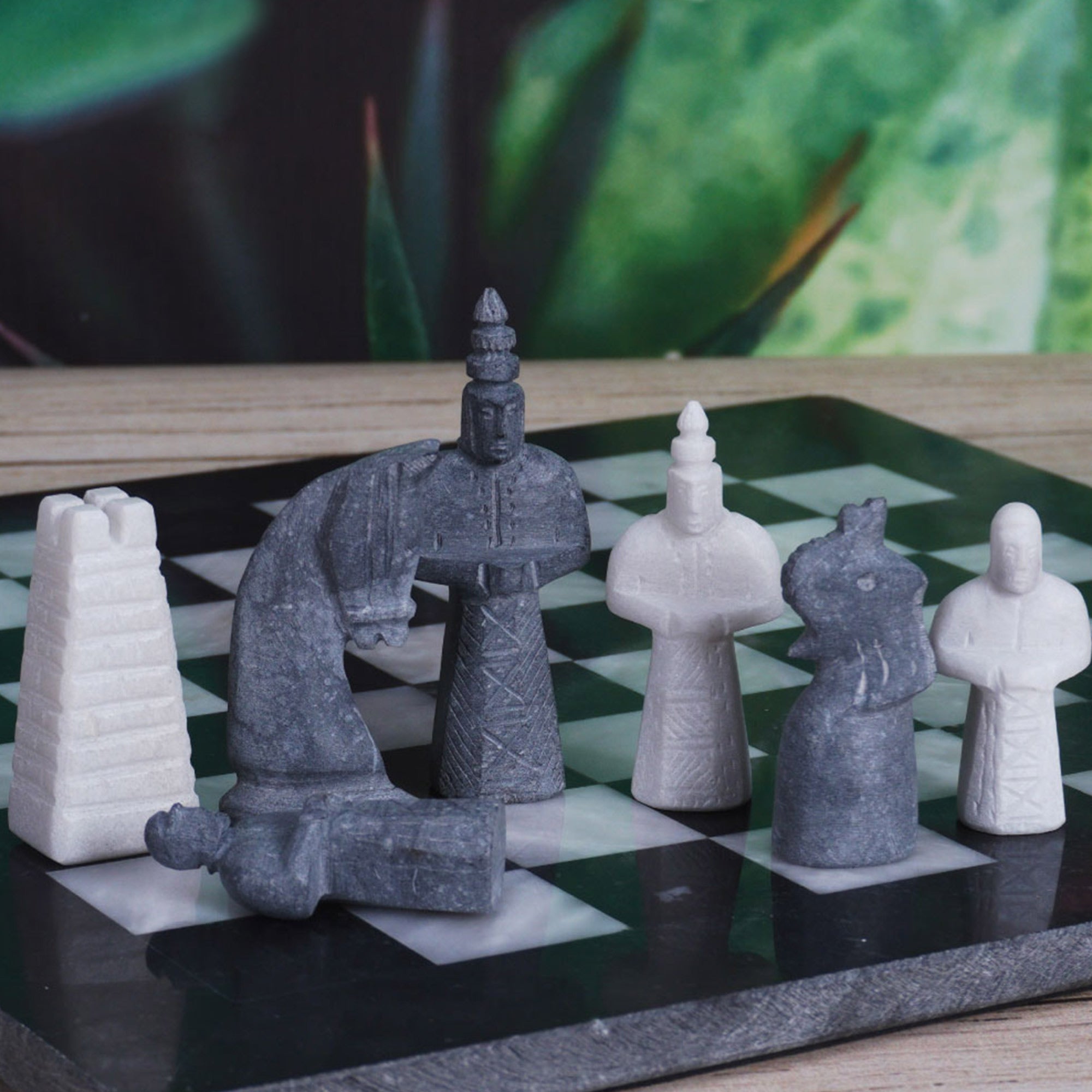 15 Inches Black & White Onyx Chess Set - Marble Island