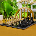15 Inches Marble Black and Fossil Coral Chess Set Premium Quality
