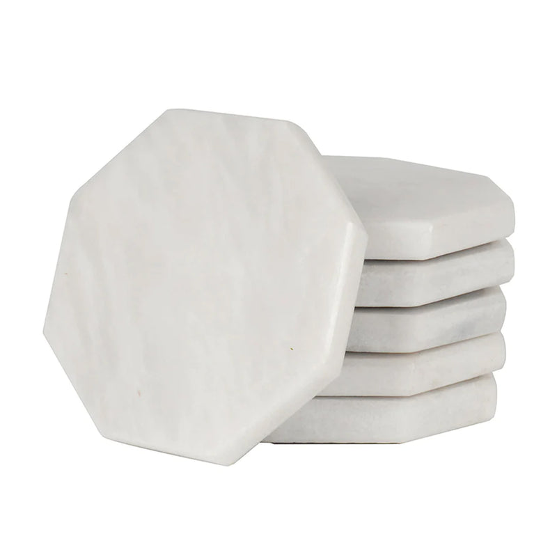 White Handmade Marble Set of 6 Kitchen Star Coaster Plates