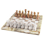 15 Inches Handmade Green Onyx & White Premium Quality Chess Set