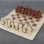 15 Inches Coral and Red Antique Handmade Premium Quality Marble Chess Set