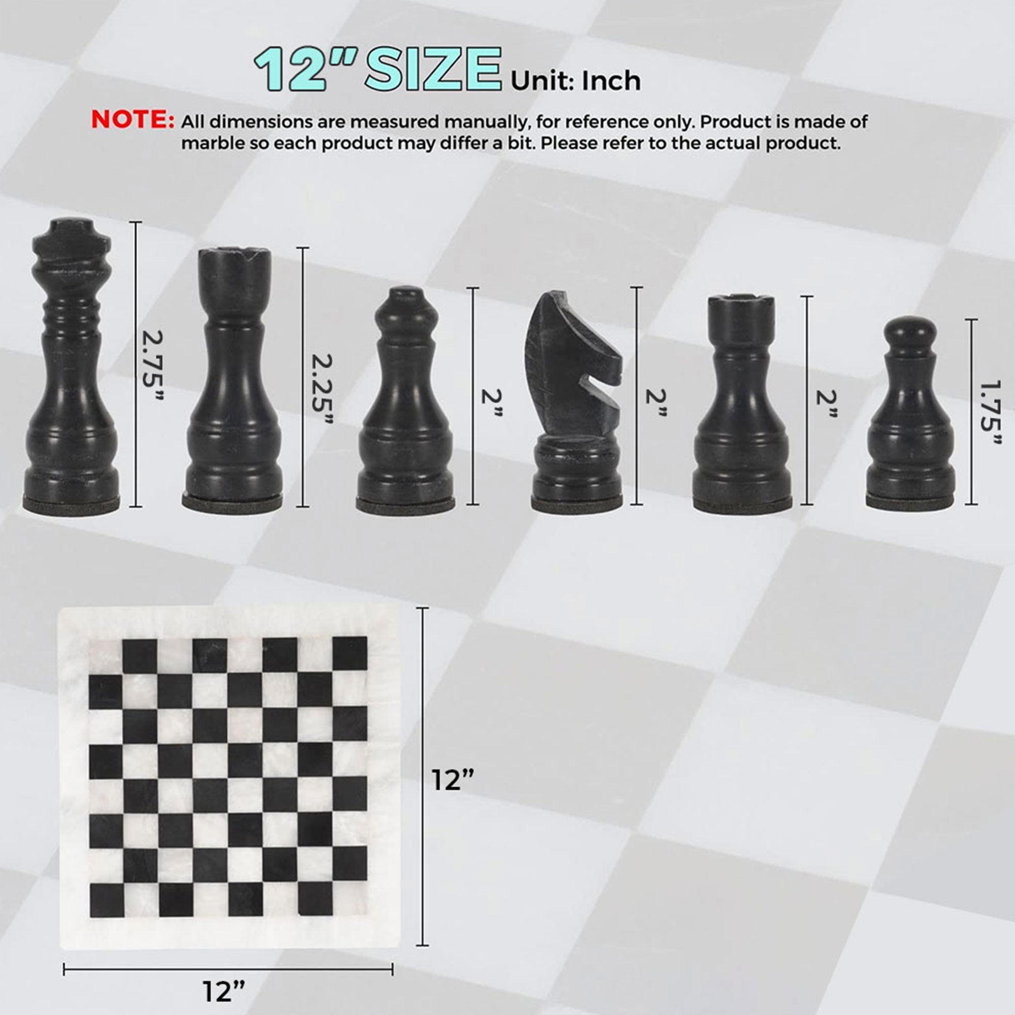 Chess Board & Pieces Dimensions