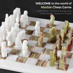 15 Inches White & Green Antique Handmade Premium Quality Marble Chess Set