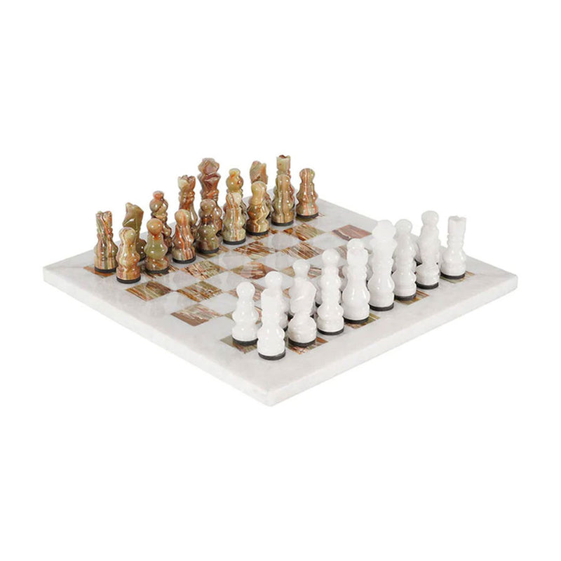 12 Inches Handmade Marble White and Green Onyx Chess Set